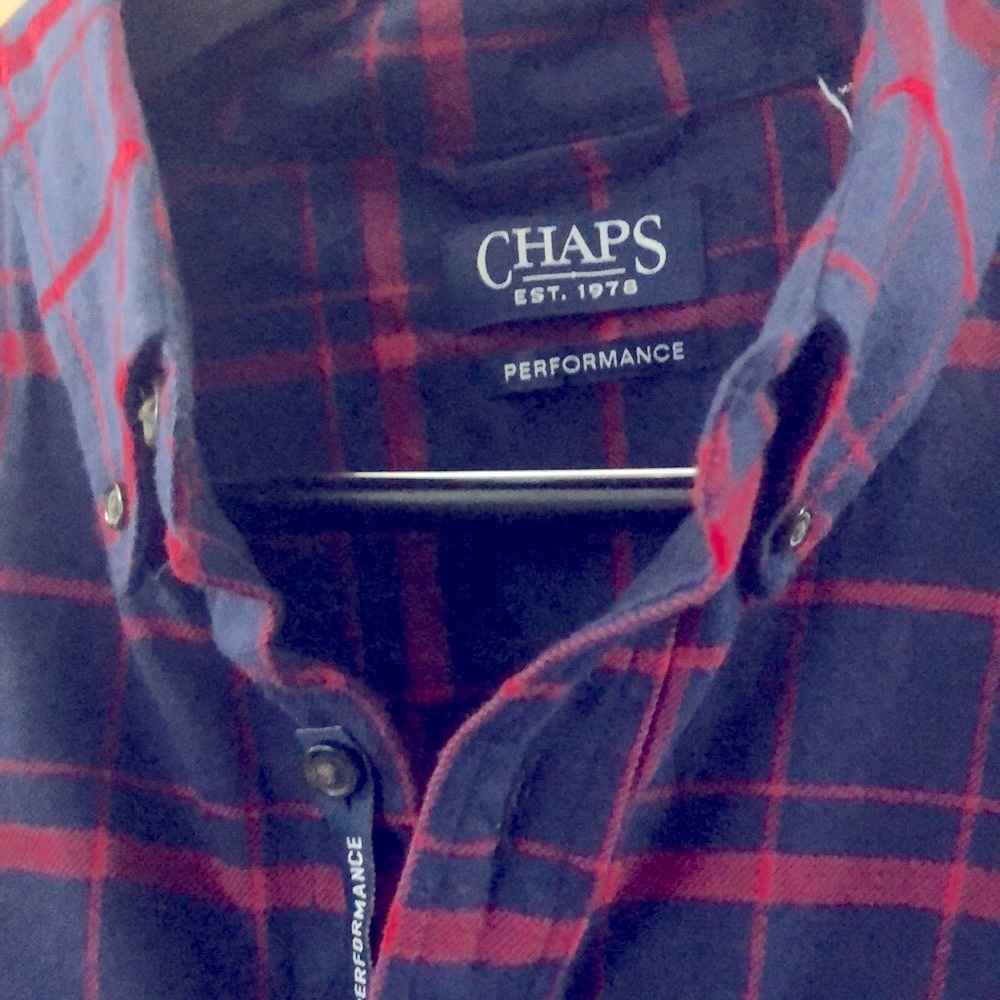 Mens’s CHAPS Flannel Shirt Navy and Red - Picture 5 of 9